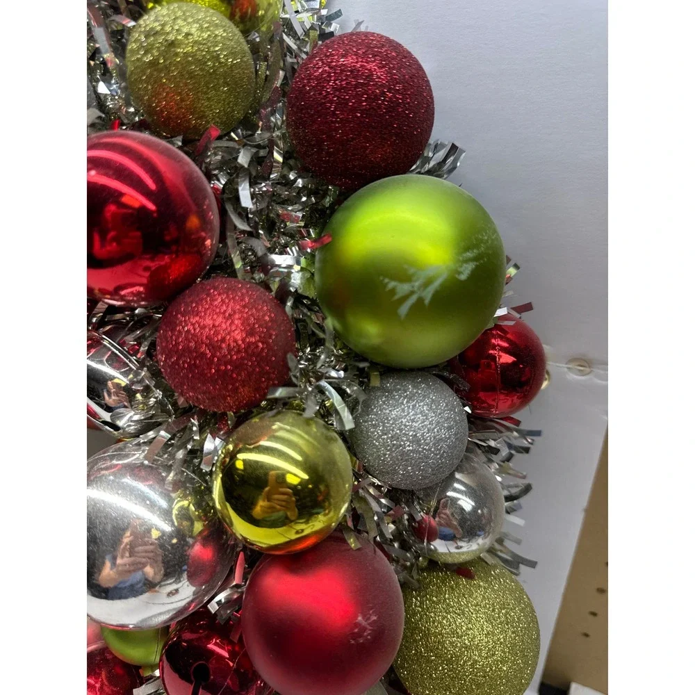 Christmas Ornament Wreath Red Green Silver Gold Baubles Jingle Bells 20 Inch
